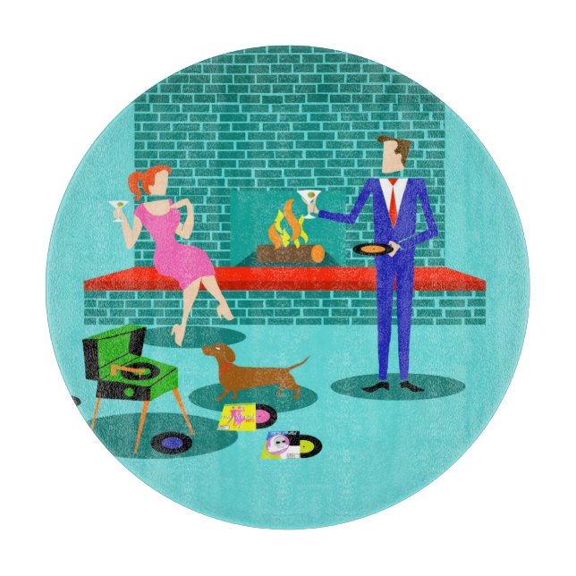 Couple rétro avec planche à découper de chien (Devant)