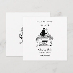 Couple ride a car wedding invitation