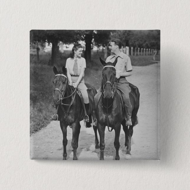 Couple Riding Horses 2 Inch Square Button (Front)