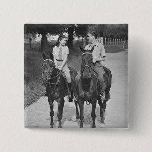 Couple Riding Horses 2 Inch Square Button