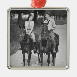 Couple Riding Horses Metal Ornament