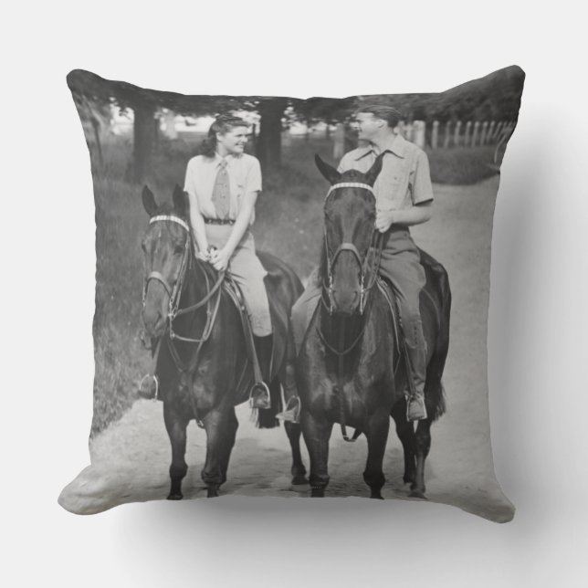 Couple Riding Horses Throw Pillow (Front)