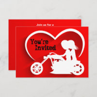 Couple Riding Motorcycle, Heart Wedding Invitation