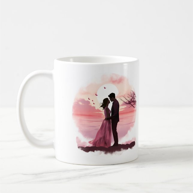 Couple romantique dans la tasse de café coucher du (Gauche)