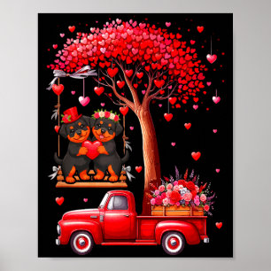 Couple Rottweilers Valentine Hearts Tree Pickup Tr Poster