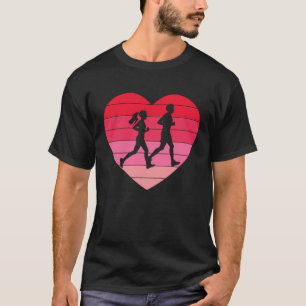 Couple Runner Retro Valentine Heart Love Trail Run T-Shirt