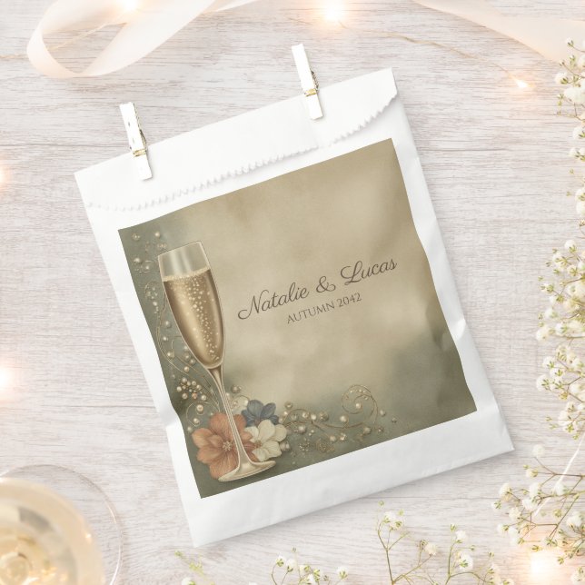 Couple’s Champagne Floral Wedding Shower Favour Bag (Clipped)