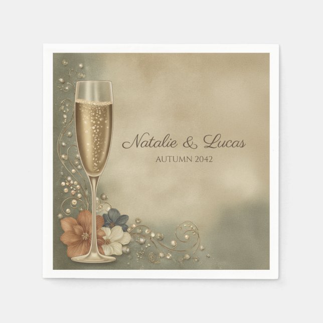 Couple’s Champagne Floral Wedding Shower Napkin (Front)