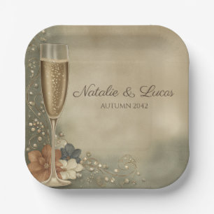 Couple’s Champagne Floral Wedding Shower Paper Plate