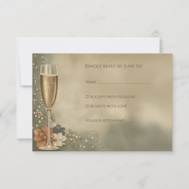 Couple’s Champagne Floral Wedding Shower RSVP Card (Front)