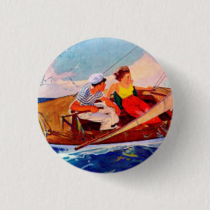 Couple Sailing by R.J. Cavaliere 1 Inch Round Button