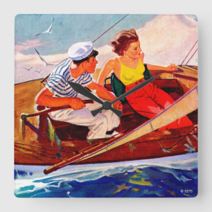 Couple Sailing by R.J. Cavaliere Square Wall Clock