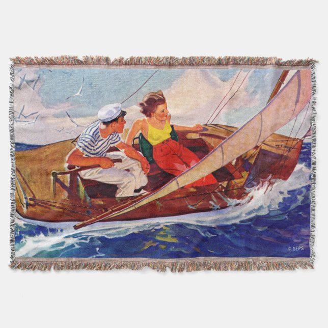 Couple Sailing by R.J. Cavaliere Throw Blanket (Front)