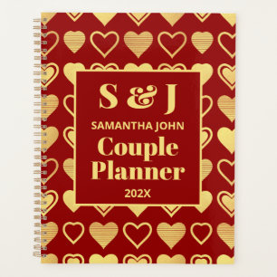 Couple Saint-Valentin Cœurs Or Antique Luxe Rouge