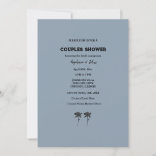 Couple Shower Dusty Blue Black Floral Wedding Invitation