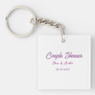 couple shower name date grey trendy simple pink keychain