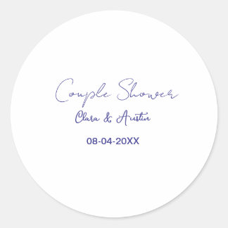 couple shower name date purple trendy simple minim classic round sticker