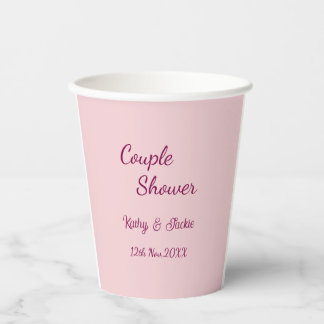 couple shower pink purple pastel wedding name date paper cups