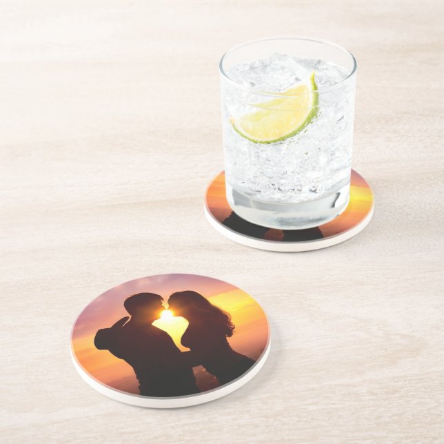 Couple Silhouette At Sunset Coaster (Side)