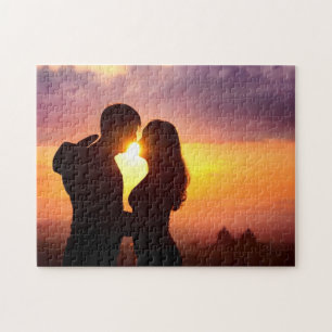 Couple Silhouette At Sunset Jigsaw Puzzle