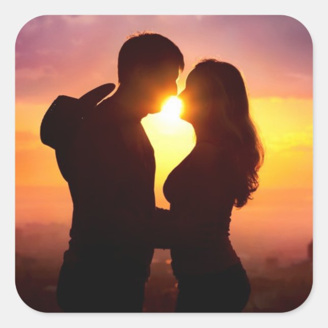 Couple Silhouette At Sunset Square Sticker (Front)