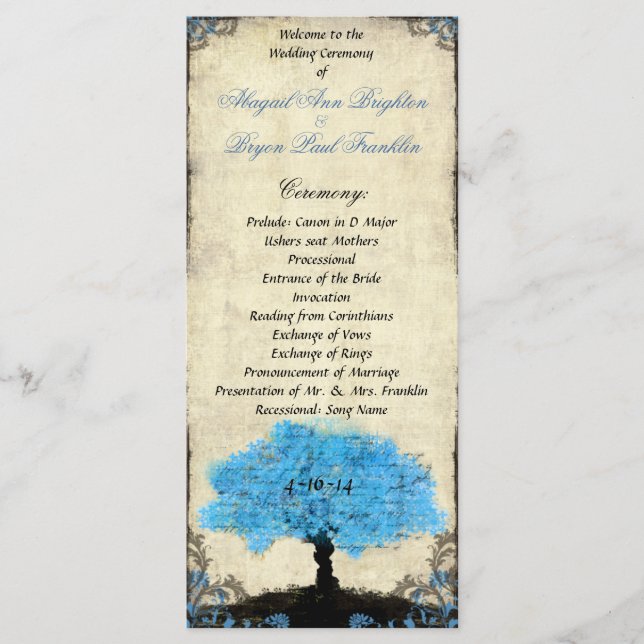 Couple Silhouette Tree Vintage Wedding Programme (Devant)