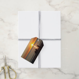 Couple Sit On Beach At Sunset Gift Tag