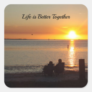 Couple Sit On Beach At Sunset Stickers