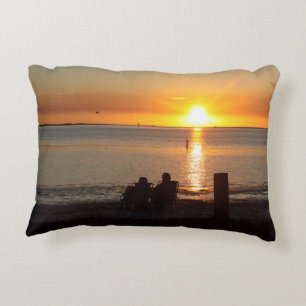 Couple Sit On Beach At Sunset Throw Pillow