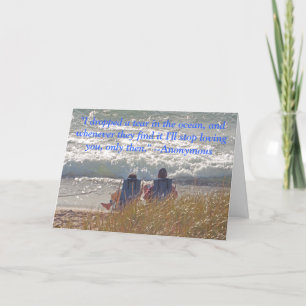 "COUPLE SITTING CONTENTEDLY ON BEACH" ANNIVERSARY CARD