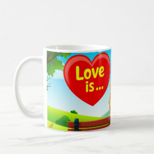 Couple Sitting on a Bench with Love Title Coffee Mug