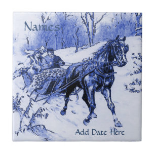 Couple Sleigh Tile, Dutch Look, Personalize Tile