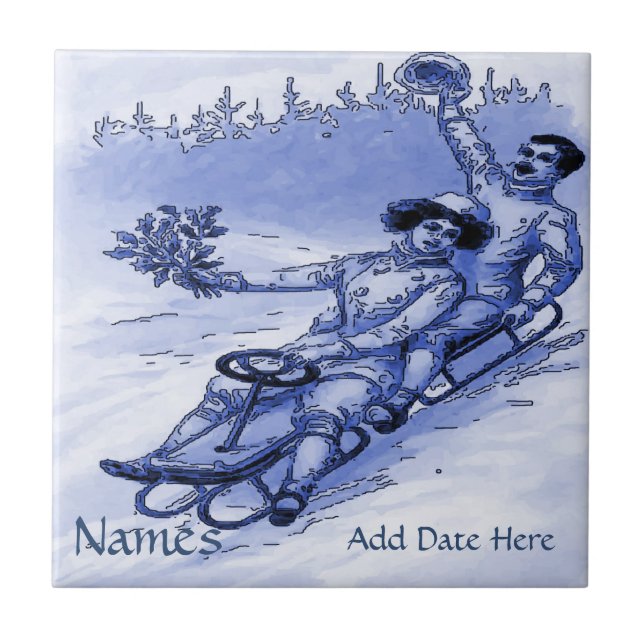 Couple Sleigh Tile, Dutch Look, Personalize Tile (Front)