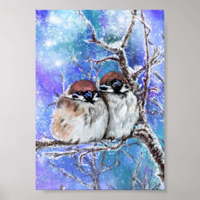 Couple Sparrow In Winter Poster (Front)