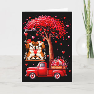 Couple St. Bernards Valentine Hearts Tree Pickup T Card