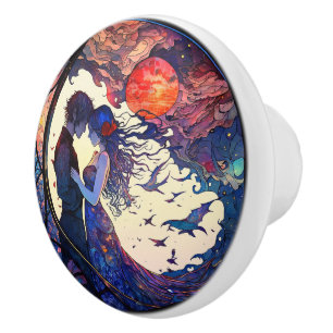 Couple Stained Glass Ceramic Knob