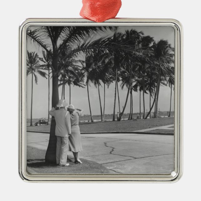 Couple Standing Under Tree Metal Ornament (Front)