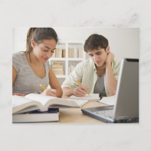 Couple studying together postcard