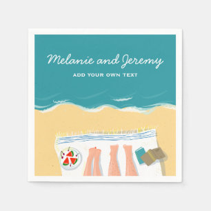 Couple Sunbathing on Beach Personalised Napkin