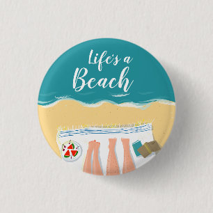 Couple Sunbathing on Beach Slogan 1 Inch Round Button