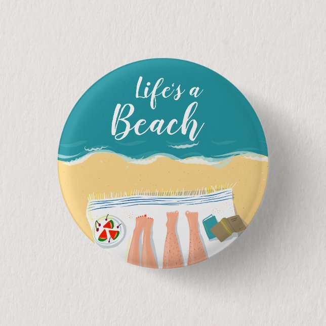 Couple Sunbathing on Beach Slogan 1 Inch Round Button (Front)