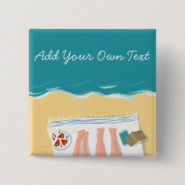 Couple Sunbathing Personalised Travel 2 Inch Square Button (Front)