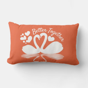 Couple Swan Silhouette Reflection in the Water Lumbar Pillow