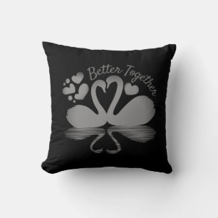 Couple Swan Silhouette Reflection in the Water Thr Throw Pillow
