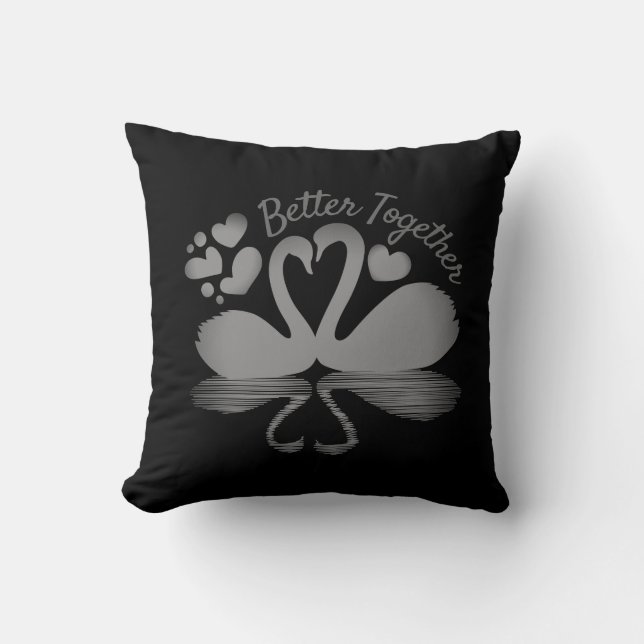 Couple Swan Silhouette Reflection in the Water Thr Throw Pillow (Front)