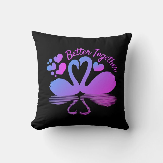 Couple Swan Silhouette Reflection in the Water Throw Pillow (Front)