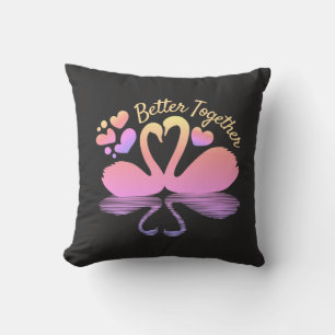 Couple Swan Silhouette Reflection in the Water  Throw Pillow