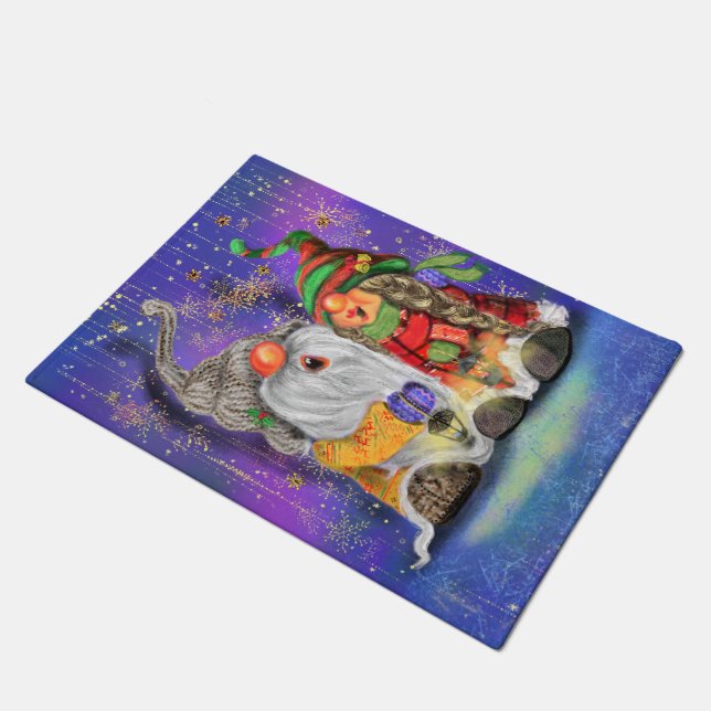 Couple Sweet Gnomes Singing Happy Christmas Song Doormat (Angled)