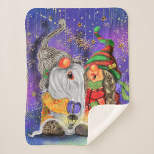 Couple Sweet Gnomes Singing Happy Christmas Song Sherpa Blanket
