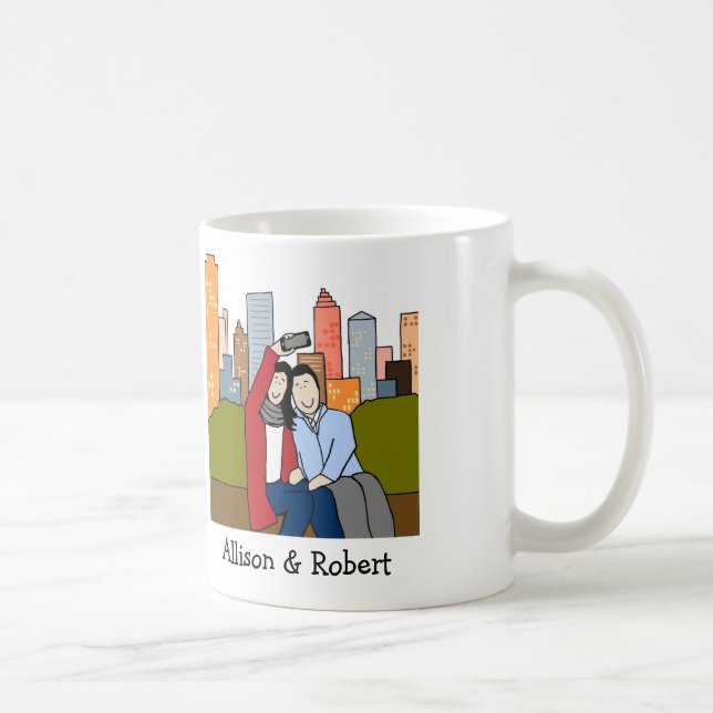 Couple taking selfie- personalized cartoon mug (Right)